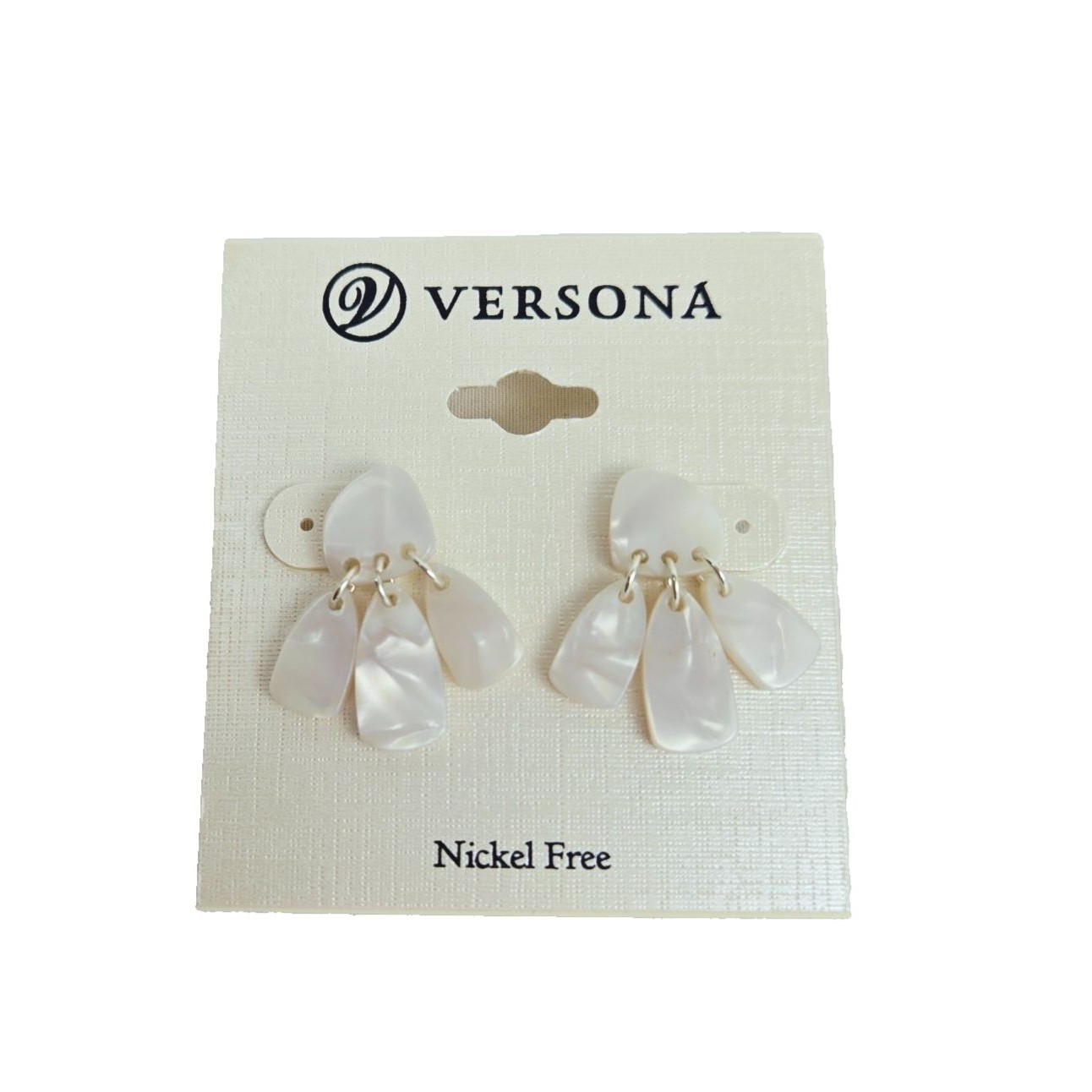 Versona White Shell Drop Post Back Earrings | Nickel Free